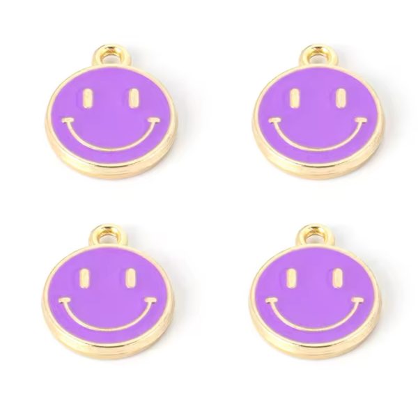 Dije de carita feliz esmaltado en zamak, disponible en varios colores para bisutería personalizada