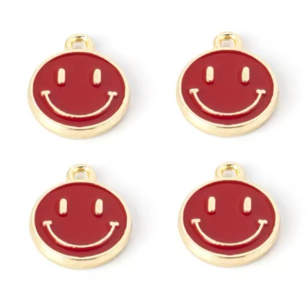 Dije de carita feliz esmaltado en zamak, disponible en varios colores para bisutería personalizada